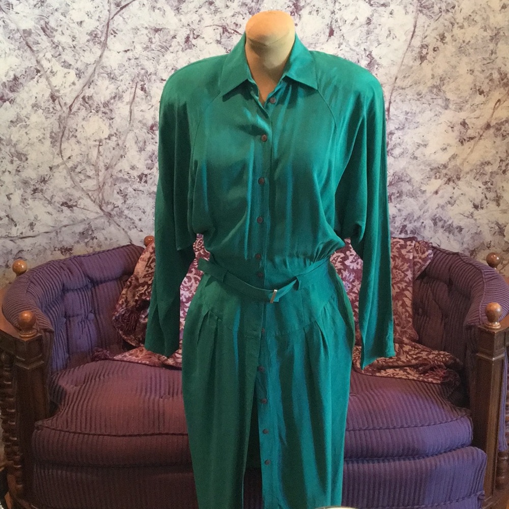 Green silk dress